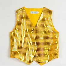 Жилет с блестками в стиле хип-хоп г. Однотонные костюмы для мальчиков и девочек, топы, Блестящий жилет для танцевальной вечеринки 9 цветов на выбор, горячая распродажа