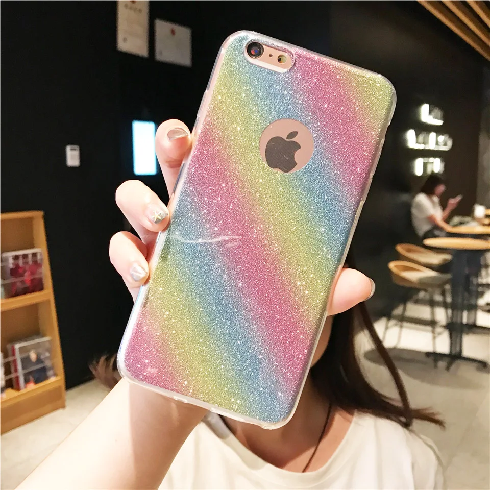 Для iPhone 6 S SE 7 8 Plus X XR XS MAX ТПУ крышки блеск 2 в 1 силиконовый чехол Радуга samsung A6 A8 J4 J6