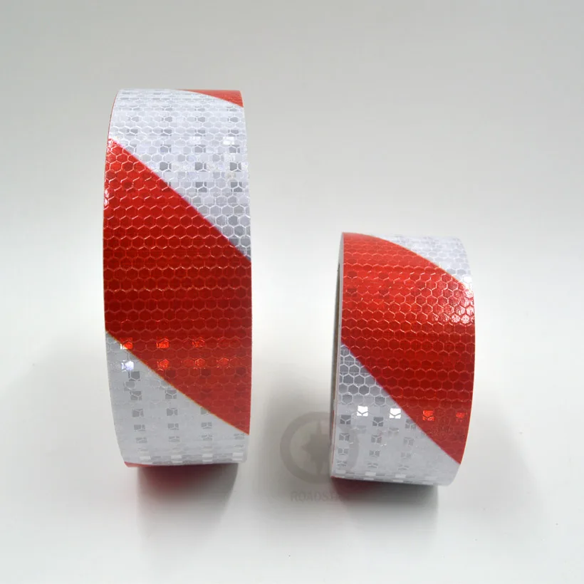 

5cmx5m Small Shining Square Self-Adhesive Reflective Warning Tape with Red White Color Twill Printing for Car