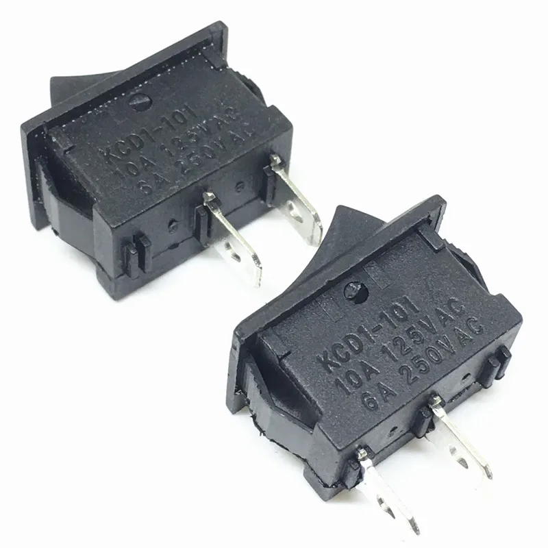 5PCS Black Push Button Mini Switch 6A-10A 250V KCD1-101 2Pin Snap-in OnOff Rocker Switch 21X15MM