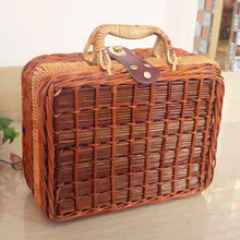 Vintage ratán Suitcsae organizador de almacenamiento cesta de picnic tipo bolsa 28*12*22CM