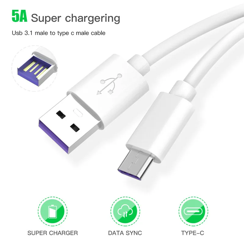 Robotsky 5A USB Type C Cable USB3.1 Male to Type-C Female Fast Charging Charger Data Cable for Huawei Mate 10 P10 P20 Pro