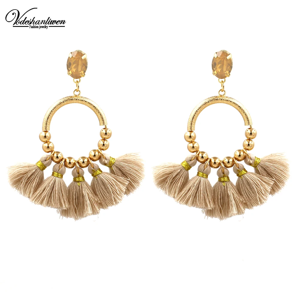

Vodeshanliwen New Design Bohemian Ethnic Color Tassel Earrings Fashion Crystal Statement Drop Dangle Earrings for Women Jewelry