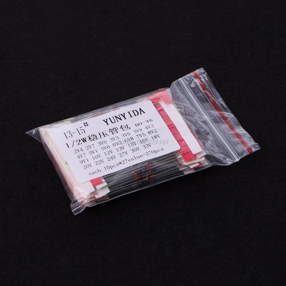 270 Pcs 2.4V-33V 27 Values 1/2W 0.5W Zener Diode Assorted Kit Active Components Diodes Dropship