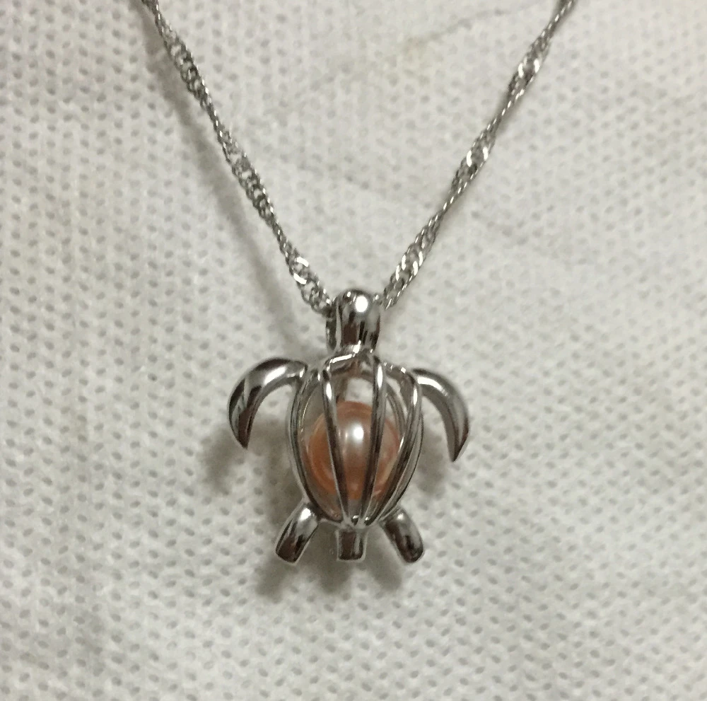 STDP91 Silver Pearl Cage Animal Ocean Tortoise Locket Necklace Stainless Chain STDP91 Silver Pearl Cage Animal Ocean Tortoise Locket Necklace Stainless Chain