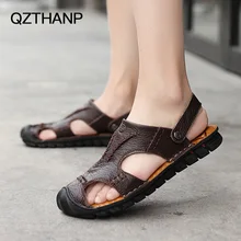 Высокое качество мужские сандалии модные Пояса из натуральной кожи повседневная обувь для Для мужчин Стиль пляж мужской Сандалии для девочек дышащие слипоны высокое качество