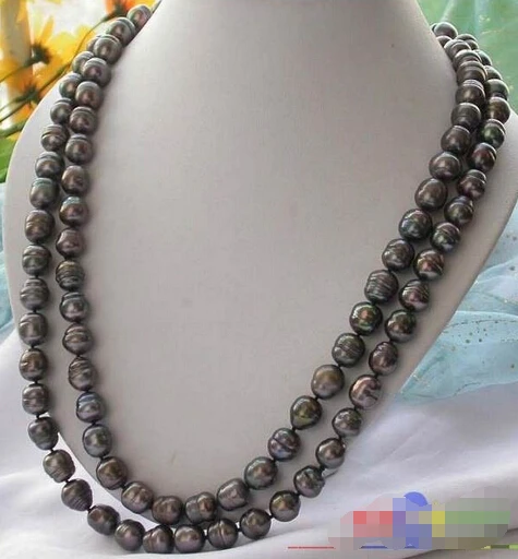 

FREE SHIPPING 734 50"13MM BLACK RICE FRESHWATER CULTURED PEARL NECKLACE