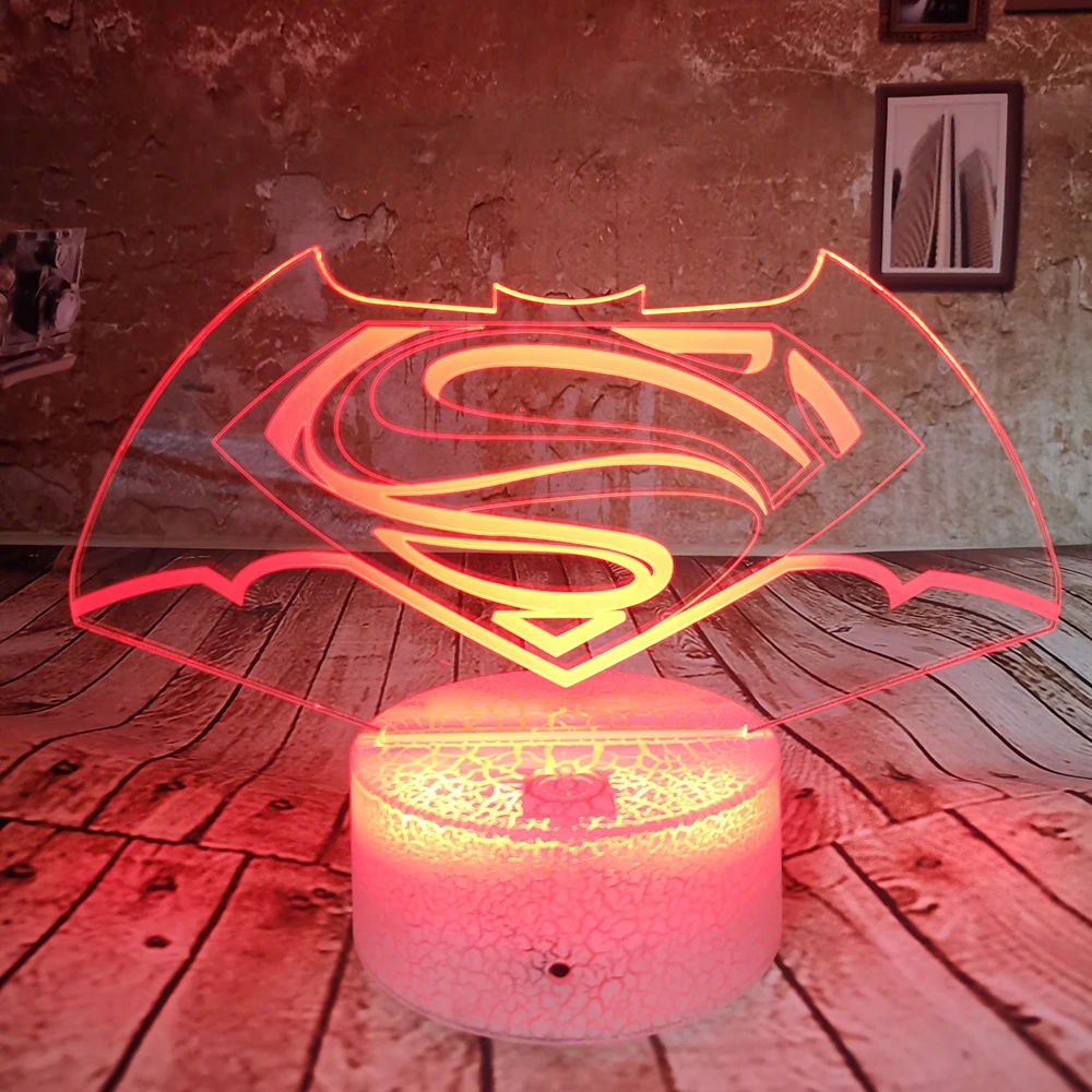 

Drop Shipping Boys Gifts Marvel Batman Super man Logo Touch Remote 3D Night Light Lamp 7 color illusion Led USB Home Decor Lamp