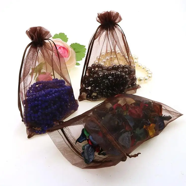 13x18cm Brown Organza Jewelry Gift Bags Sheer Organza Pouch Pouches For