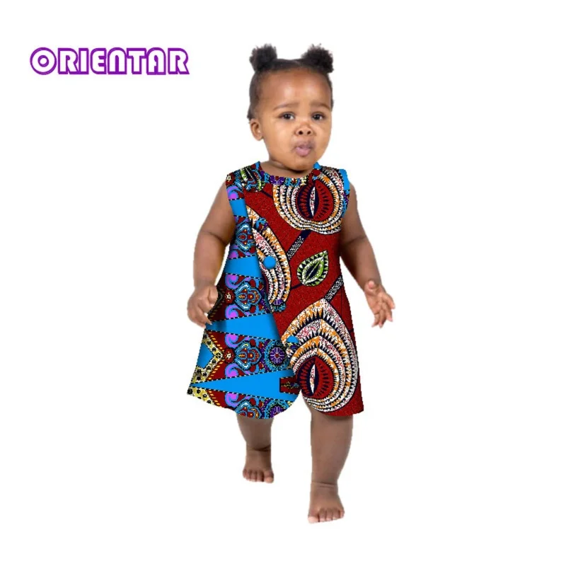 

Baby Girl African Dress African Print Floral Cotton Sleeveless Children Dress Bazin Riche Africa Casual Midi Dresses WYT247