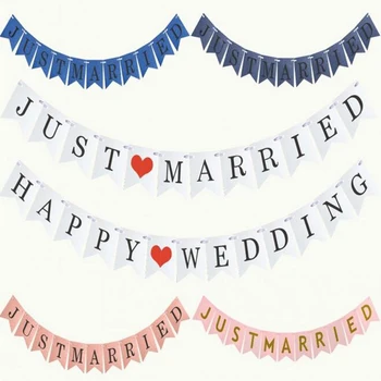 

HOMEBEGIN Just Married Happy Birthday Bunting Banner Letter Hanging Garlands Pastel String Flags Baby Shower Party Wedding Decor