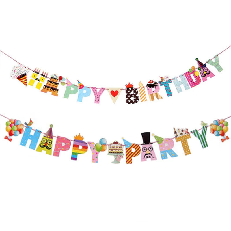 

C Girls Boys Ice Cream bear happy Party happy birthday banner Bunting Flags Per Bunting Kids Boy Happy Birthday Decoration