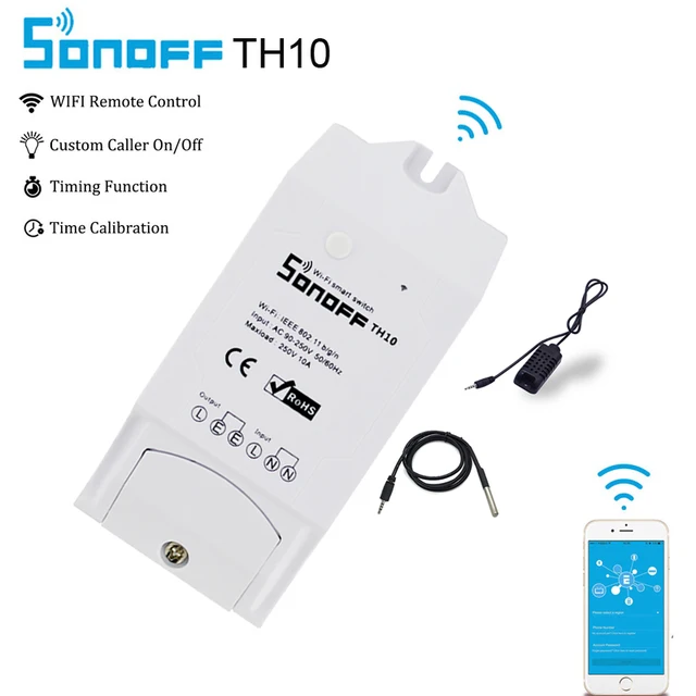 Sonoff TH10 Wi-Fi Smart Switch Smart Home Automation 10A 2200W Wireless Switch Modules With Temperature Sensor Humidity Monitor
