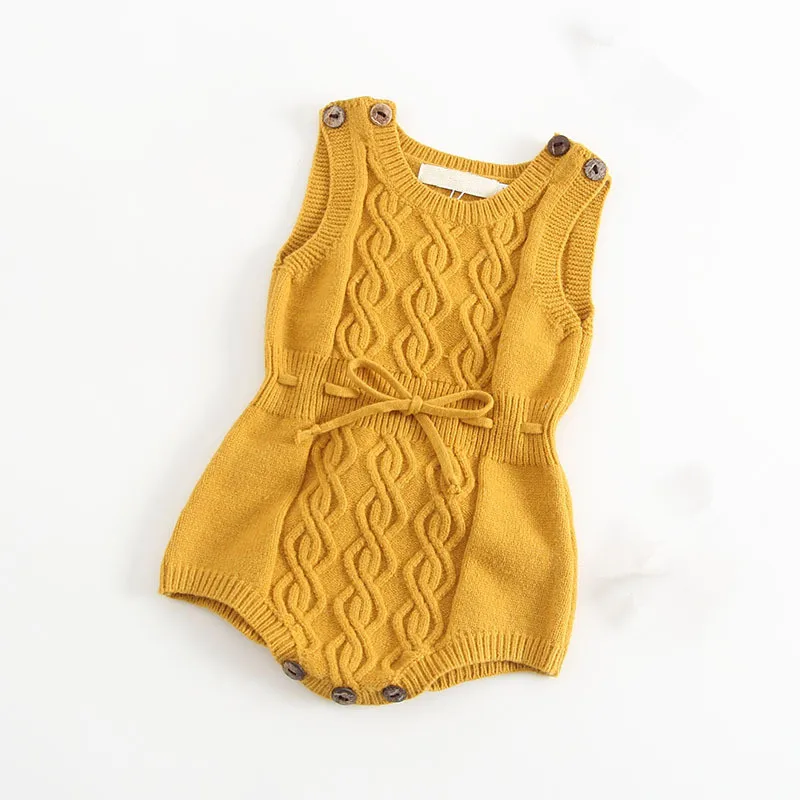 Осенние комбинезоны для новорожденных, свитер, трикотажная одежда для девочек, одежда для малышей без рукавов, комбинезон для младенцев - Цвет: Цвет: желтый