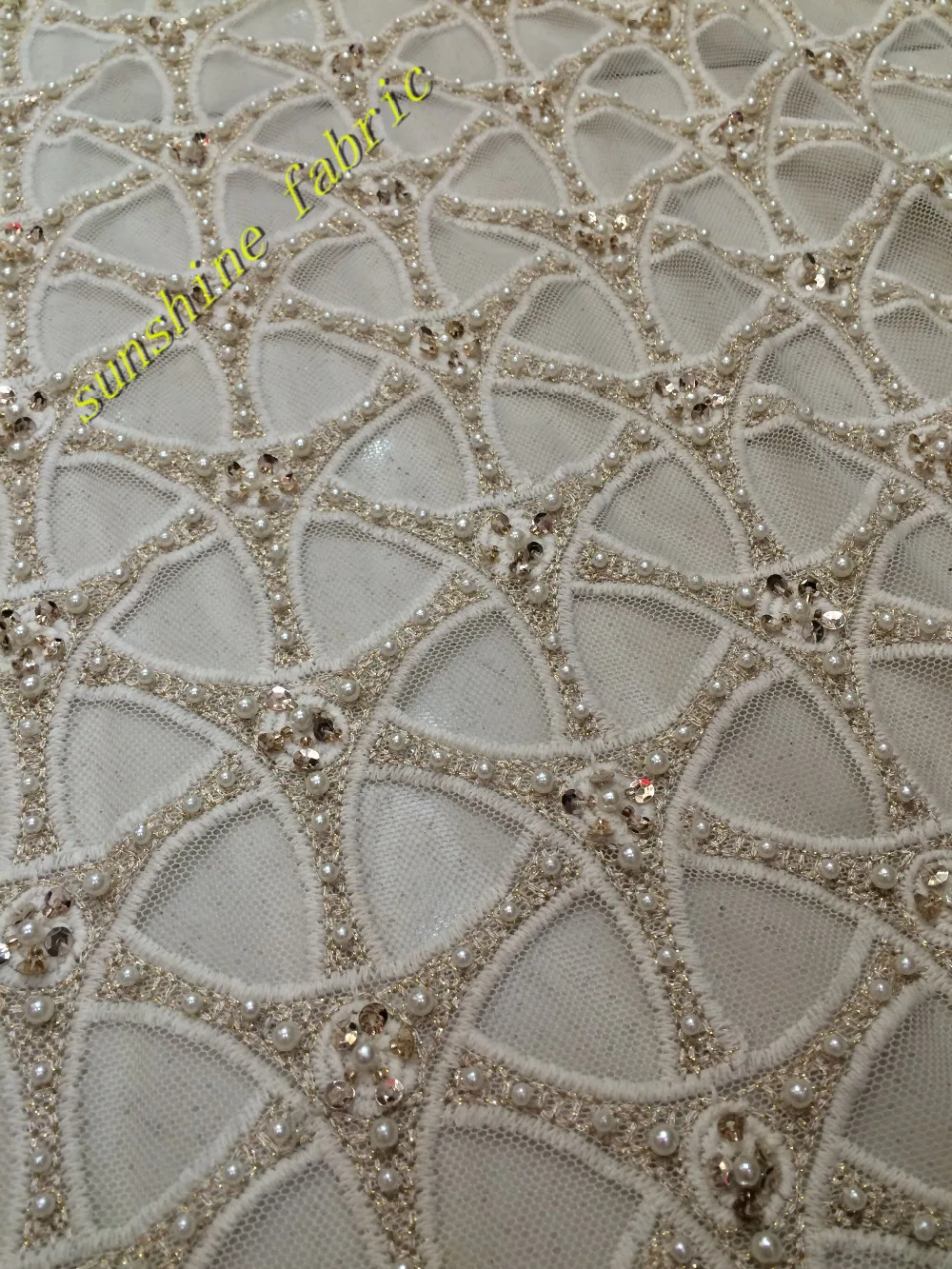 

ZH120909 Gold big heavy bridal tulle lace African french net sewing fabric with lots of Beads stones high quality