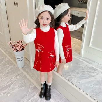 

Autumn Winter Girl Sleeveless Dress Kid Clothing Girls Cute Thick Woolen Vest Dress Party Dress for Girl 2 3 4 5 6 Y Girls Dress