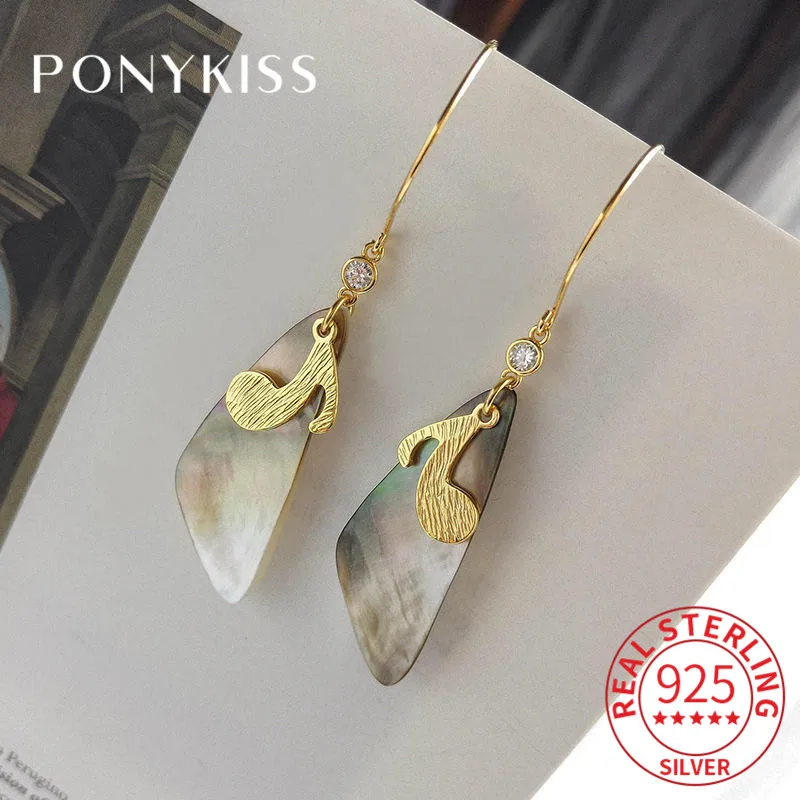 

PONYKISS 100% 925 Sterling silver Musical Note Design Shell Dangle Drop Earrings Fashion Elegant Accessory Gift For Women Party