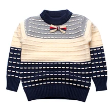 Полосатый хлопковый свитер для мальчиков Теплый детский свитер пуловер Детский свитер с круглым вырезом и длинными рукавами весенне-осенняя одежда для детей