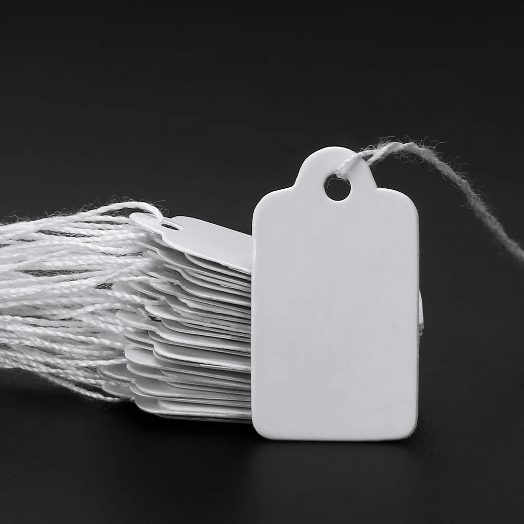 500pcs Price Labels Garment Tags Rectangular Label Tie String Jewelry Clothes Display Merchandise Price Tags Paper Cards 24x14mm