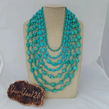 

N072227 19'' 7 Strands Blue Gems Stone Crystal Necklace