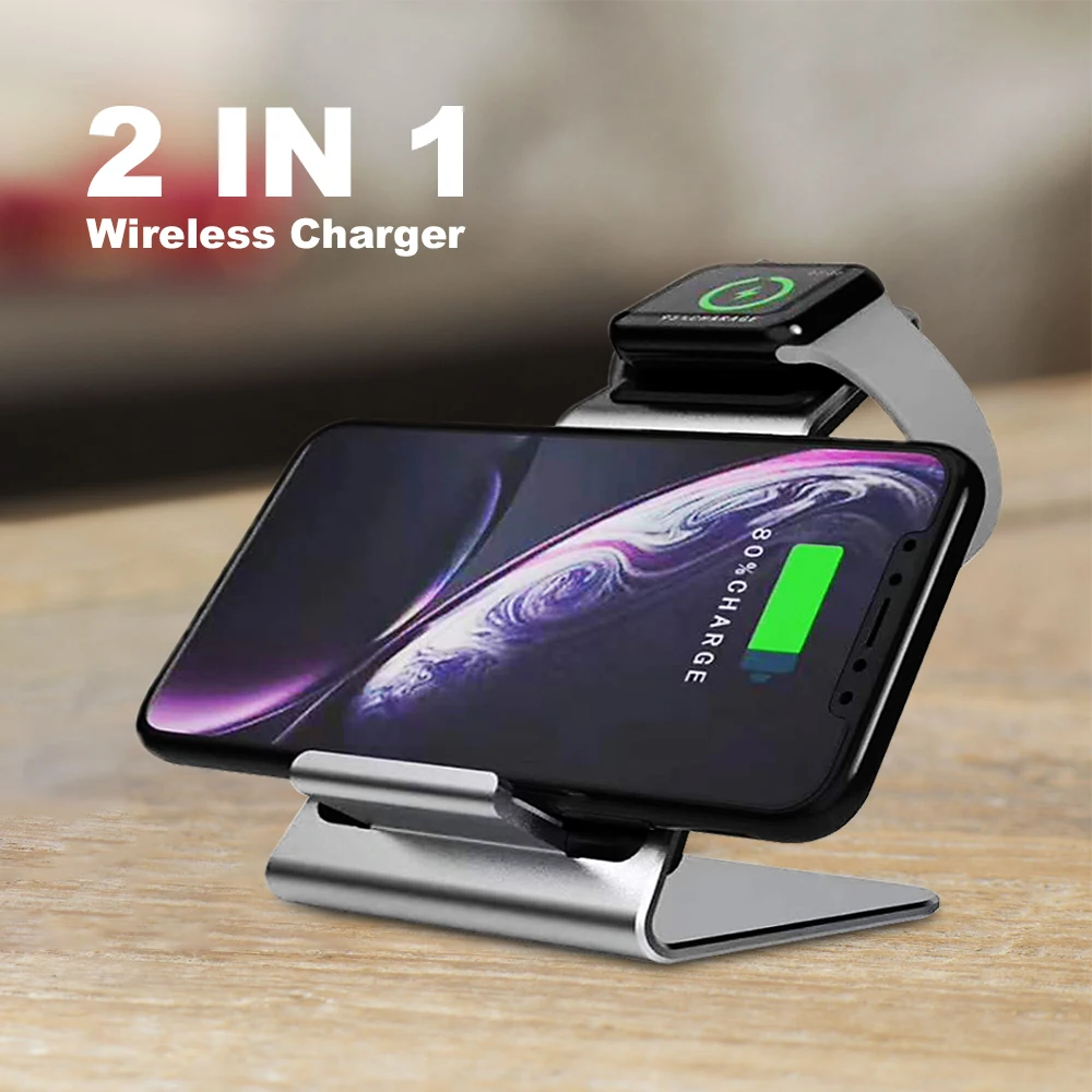 Ascromy Metal Qi Wireless Fast Holder Stand Charger For Apple Watch Series 4 3 2 Iphone XS MAX XR 8 Plus IWatch Charging Station (5)