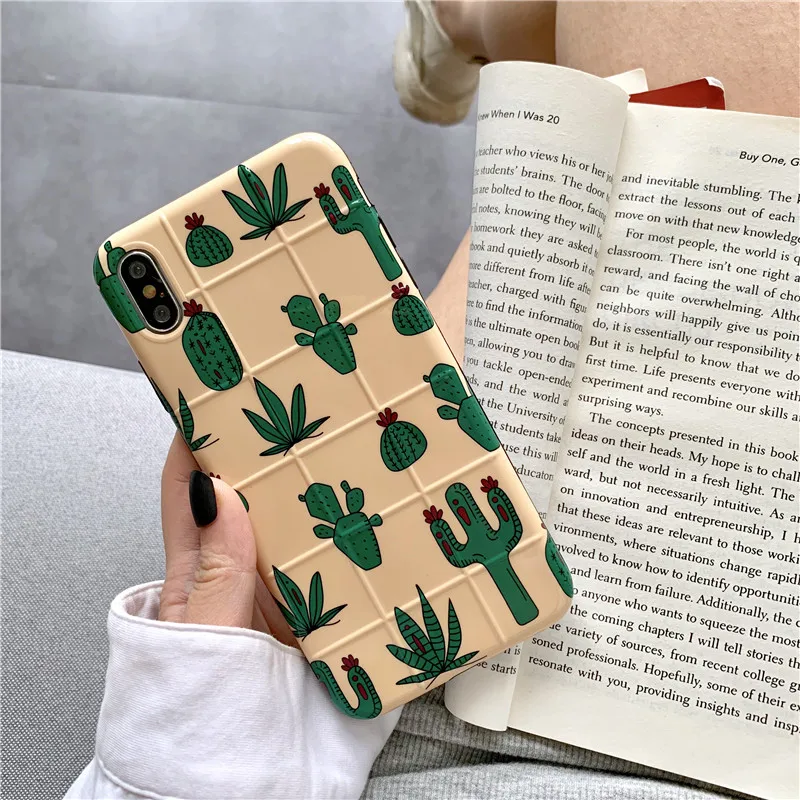 

Glossy Soft IMD TPU Cover for IPhone X Case Geometric Cactus Coque Shell for Iphone Xr 8Plus Xs Max X 10 7 6 6s Plus Case Fundas