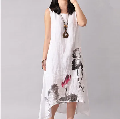 

New Summer Ink Sleeveless Long Dress Maternity Dresses Pregnant Clothes For Pregnant Women Cotton Linen Dress For Pregnancy