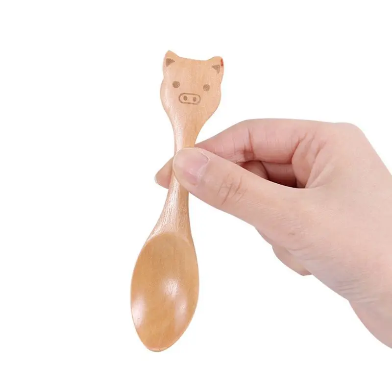Детские деревянные Catoon столовая посуда ложка Вилка Нож есть натуральный инструмент милый кот собака Жираф Панда Свинья животное - Цвет: 4