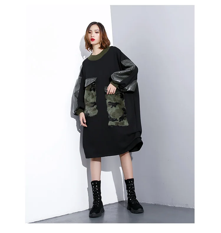 Whitney 2788 Automne Pu Noir Mode Robe Oversize Patchwork Femmes Ww 2018 D'hiver Streetwear Hiver Casual Wang 6rEHqx6