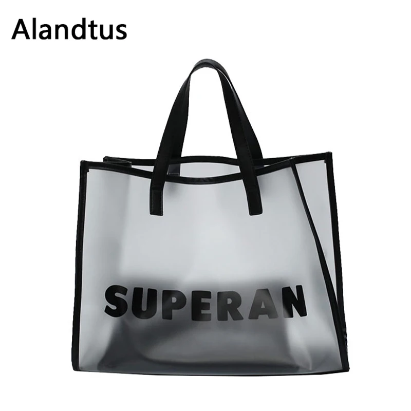

Alandtus Transparent Bag Women Handbags Shoulder Bags Casual Beach Totes Bag Letter Ladies Bags 2019 Bolsa Feminina Sac A Main