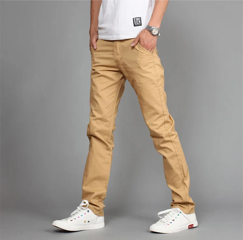 2017 spring fashionMen's Slim Fit Casual Pants solid slacks Mid waist