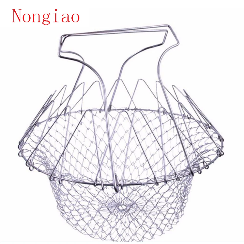 Collapsible Colander Mesh Basket Steam Rinse Strainer Stainless Steel