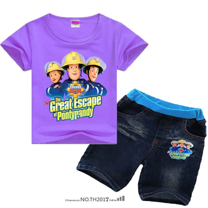 Летний костюм пожарного Сэма от 2 до 8 лет одежда пожарного комплект летней одежды для мальчиков комплект одежды для маленьких мальчиков, рубашка