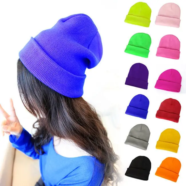 Hot Beanie Cuff Blank Plain Ski Knit Cap Skull Beany 11 ...