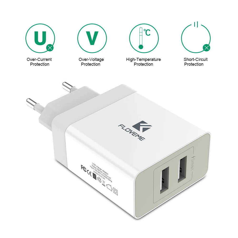 Зарядное устройство FLOVEME USB для телефонов iPhone 6 7 Samsung Galaxy S8 S9 5 В 3 4 А 2 порта вилка