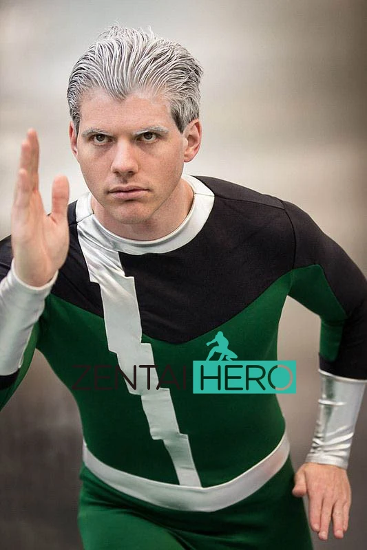 Бесплатная доставка X men Quicksilver зеленый костюм косплей и черный спандекс мужской