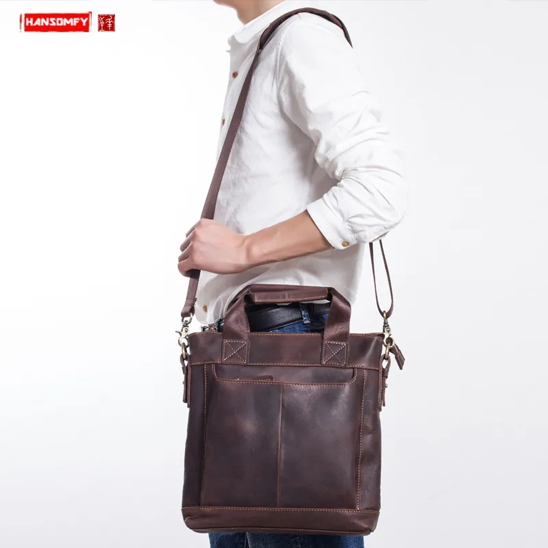 

Original retro crazy horse leather men's handbag male genuine leather business diagonal shoulder bag casual portable briefcases