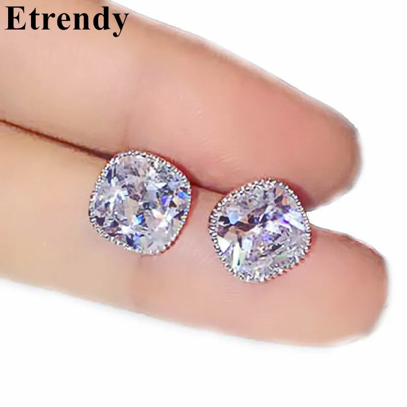 Геометрические Квадратные Сияющий циркон серьги гвоздики для женщин Bijoux модные классические ювелирные изделия милый подарок