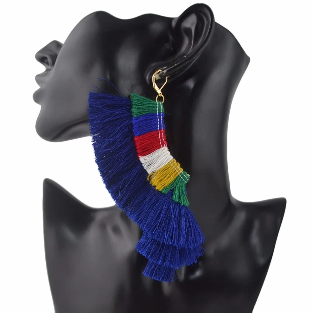 

Design Boho Personality Multilayer Silk Thread Tassel Long Hoop Earrings Statement for Women Fringe Earing Ethnic Brinco Jewelry