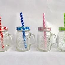 115 мл стеклянные мини-контейнеры с крышкой и соломинками, 4 цвета крышки asst. Упаковано 12 шт в партии