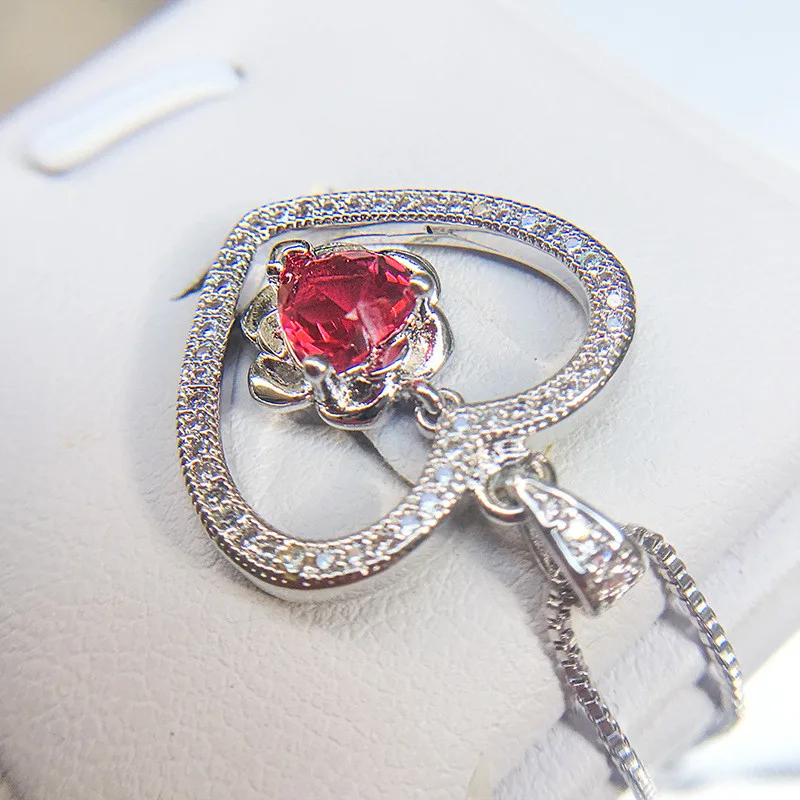 Hot Sale Ocean Heart Red Flower Pendant Necklace Clavicle Chain Australian Crystal Personalized Jewelry Wholesale Jewellery YN19 (5)