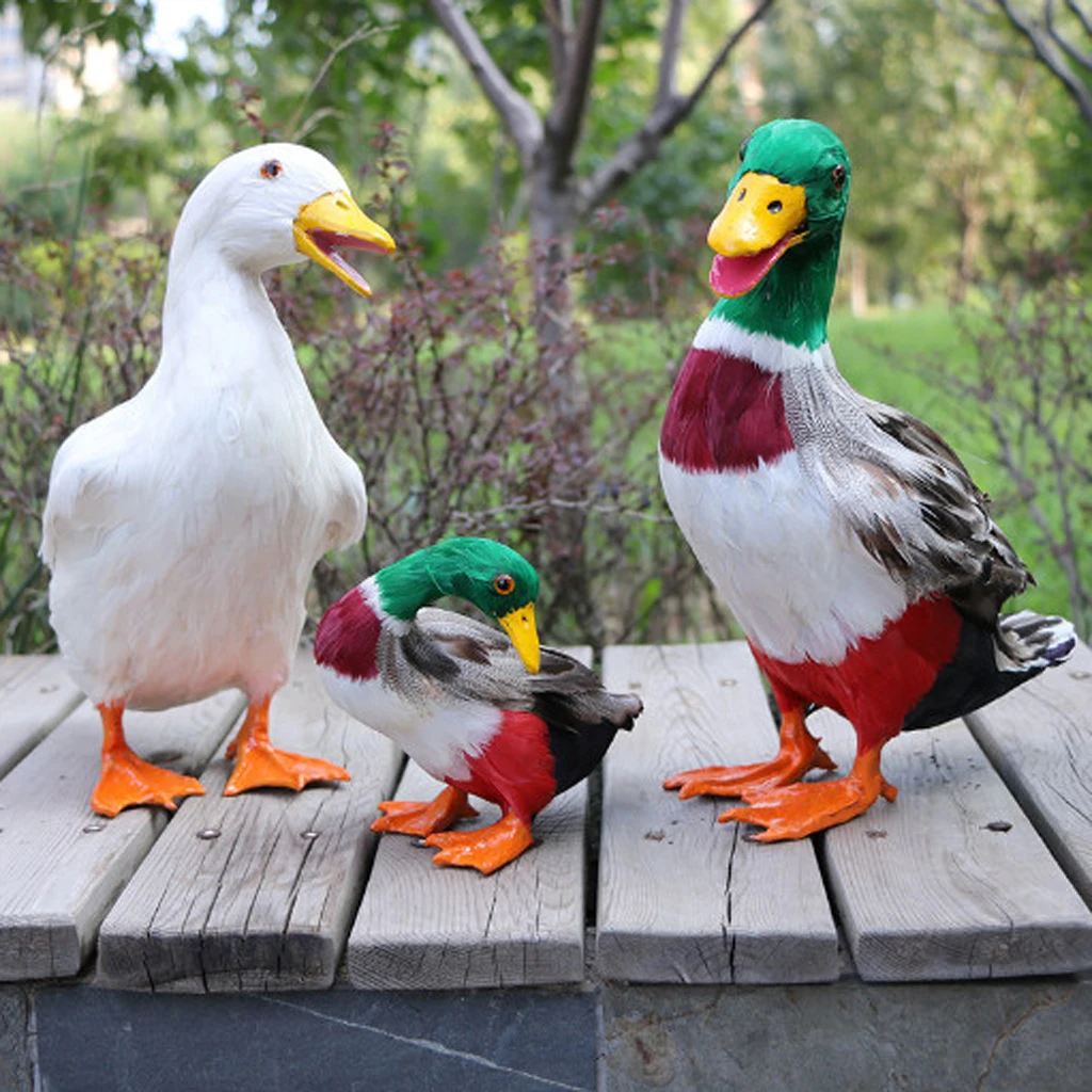 4 Options Lifelike Feather Duck Ornament Figurine Model Statues Lawn Sculpture Decor Lovely Ducks Garden Decoration