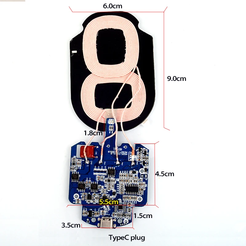 Qi Стандартный Беспроводной телефон Зарядное устройство монтажная панель для печатных плат с 2-катушки Беспроводной зарядки Тип-C зарядное Usb устройство с "сделай сам" для samsung смартфонов