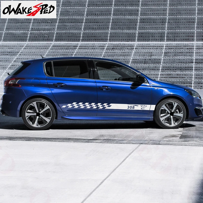 For Peugeot 308 Sport Stripes Car Door Side Skirt Stickers Auto Body Decor Decal Waterproof Racing Styling Vinyl Decals (1)