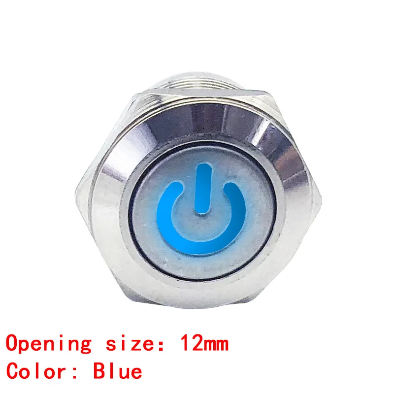 1 шт. 12 мм металлическая кнопка переключатель плоский головное кольцо/Мощность логотип 3-220-вольтовый моментальная Перезагрузка/Блокировка Водонепроницаемый Авто Инж - Цвет: Blue-Power