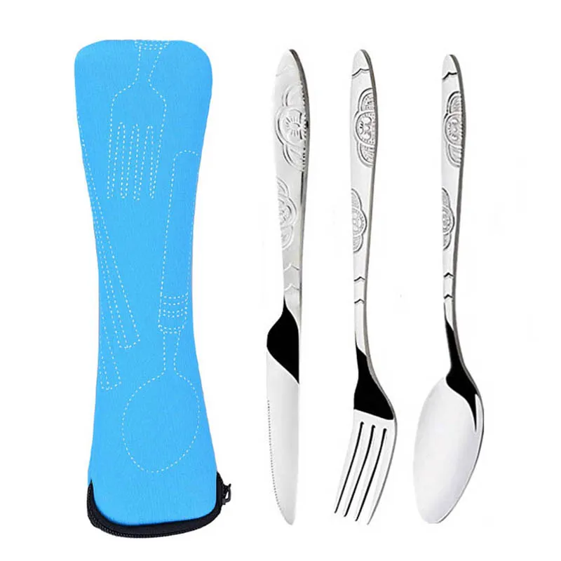 Stainless Steel Tableware Set with Organizer Bag Knifes Fork Spoon Lightweight Cutlery Traveling Camping Flatware Dinnerware | Спорт и