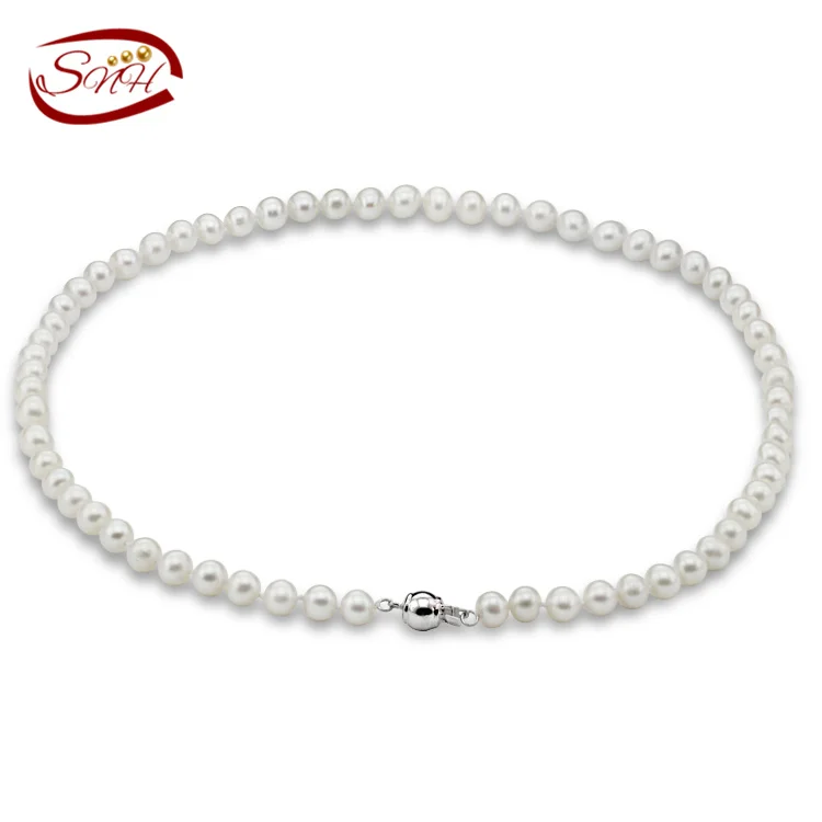 

SNH 6-7mm small near round AA real freshwater pearl necklace with 925silver clasp
