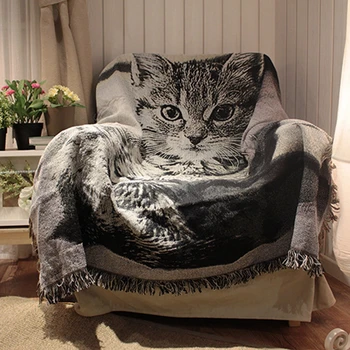 

Classic Cat Dog Pattern Sofa Throw Tassels Couch Bed Sofa Decorative Slipcover Rectangular Thick Throws On Travel Plane Blankets