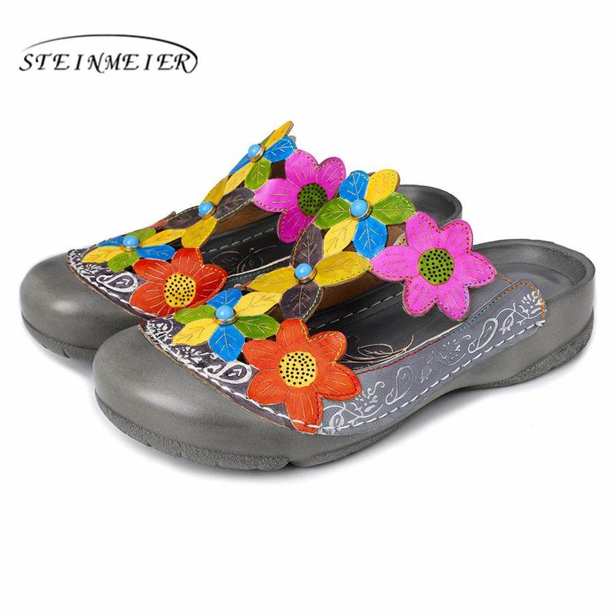 

Women Genuine cow Leather casual sandals Slippers summer oxford shoes woman shoes oxfords flats sandals for women 2019 grey