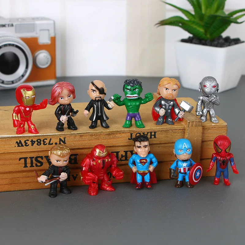 

12pcs/set Q style 5cm the Avengers Figures PVC model Batman Hulk Thor action Toys Super hero gifts for kids